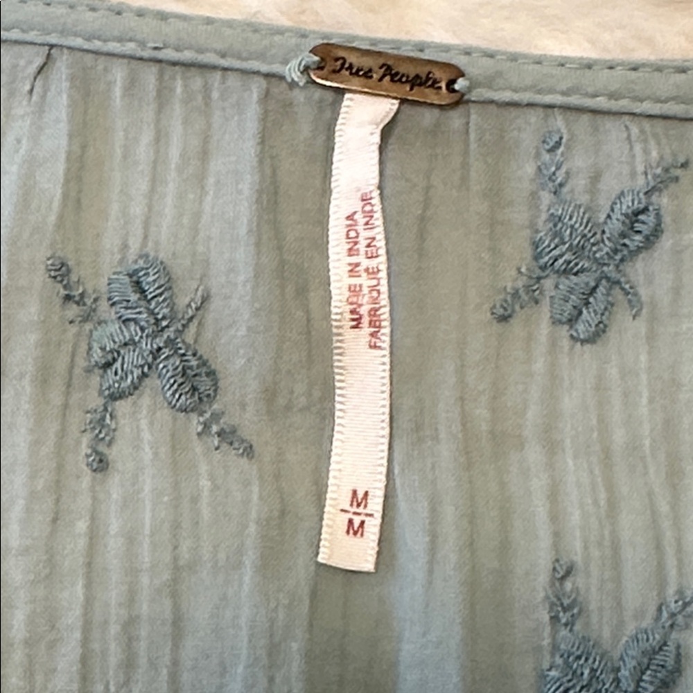 2/$75 Free People Dusty Blue Embroidered Peasant Blouse - Picture 4 of 10